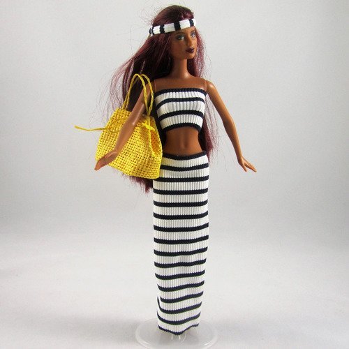 Vêtements pour poupée barbie - "ensemble estival à rayures"