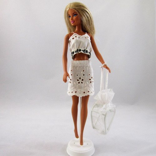 Vêtements pour poupée barbie - "ensemble lingerie en broderie anglaise blanche"