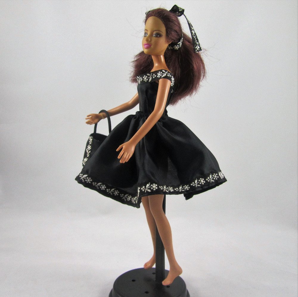 Robe noire faite à la main pour poupée Barbie, vêtements de
