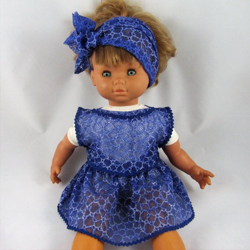 Vêtements pour poupée de 44cm, corps souple en tissu - "petit ensemble bleu et argent"