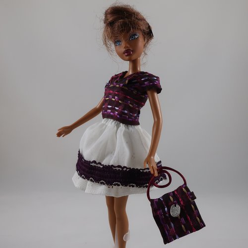 Vêtements pour poupée barbie - "ensemble printanier violet/blanc"