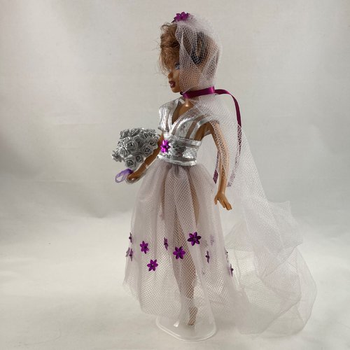 Vêtements pour poupée barbie - "robe de mariée satin et tulle"