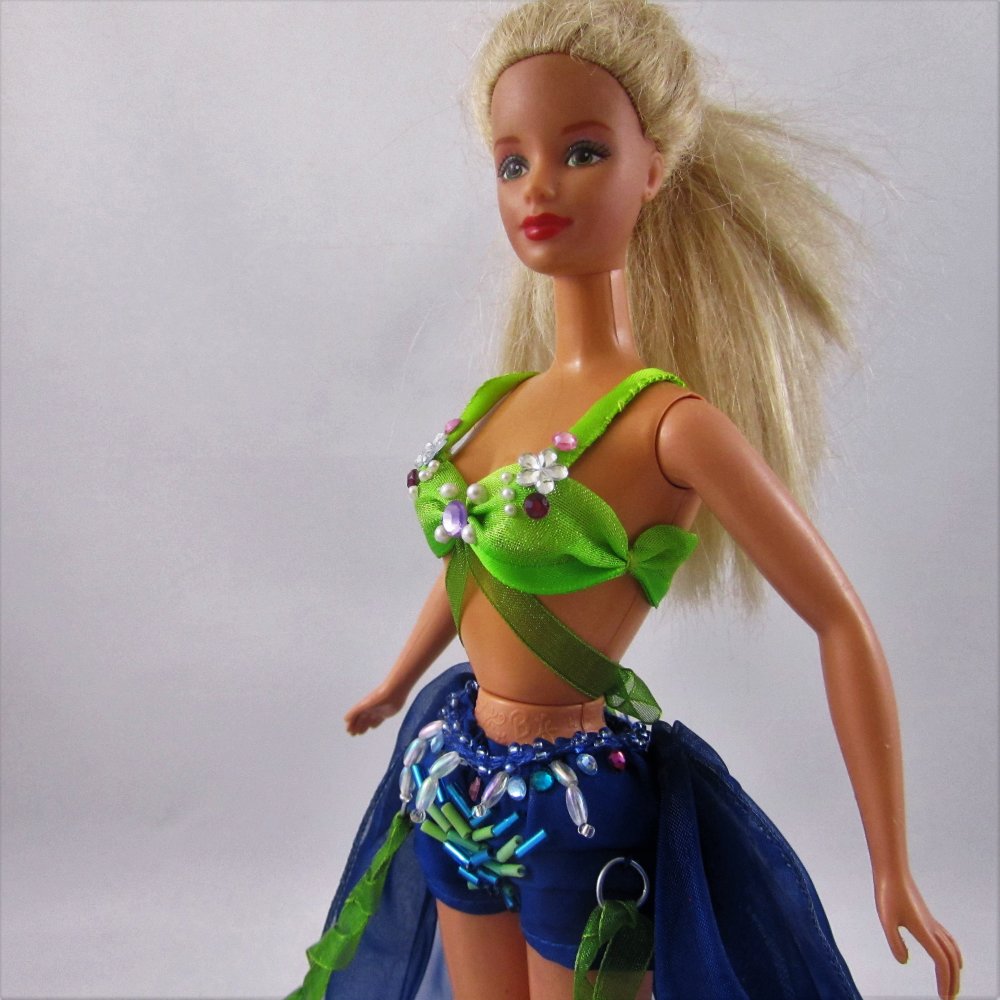 Vêtements pour poupée barbie - "tenue de scène bleu/vert ...