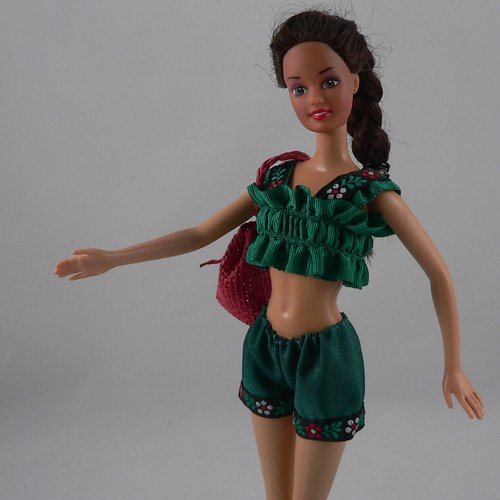 Vêtements pour poupée barbie - "ensemble estival vert forêt"
