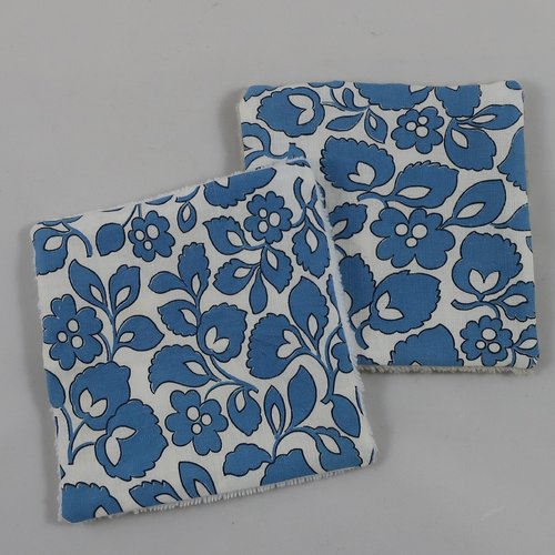 Lot 2 lingettes (11x11cm) coton/éponge bambou "fleurs bleues" - objectif "zéro déchet"
