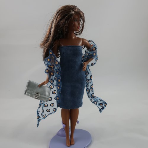 Vêtements pour poupée barbie "un peu ronde"  - "petite robe bleue d'été"