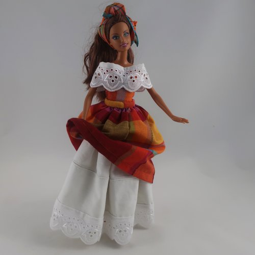 Vêtements pour poupée barbie - "la robe madras"