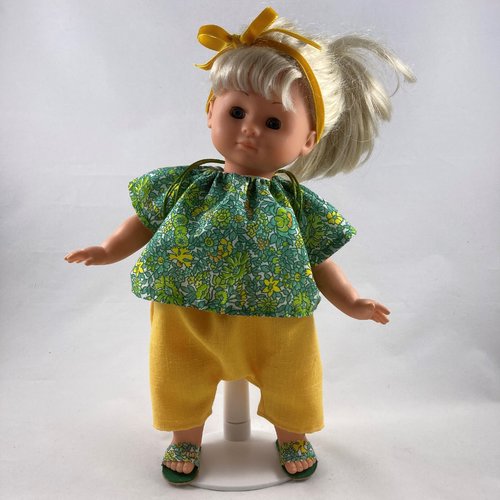 Vêtement pour poupée corps souple 36cm - tenue printanière vert/jaune