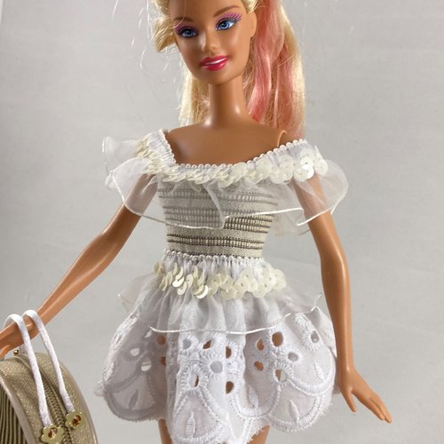 Vêtements pour poupée barbie - "ensemble printanier blanc"