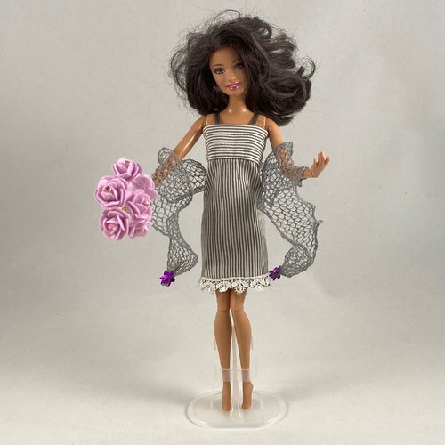 Vêtements pour poupée barbie - "ma petite robe rayée"