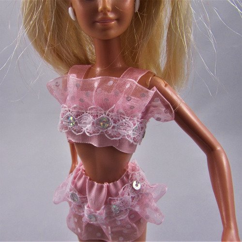 Vêtements pour poupée barbie - "collection lingerie - rose à pois"