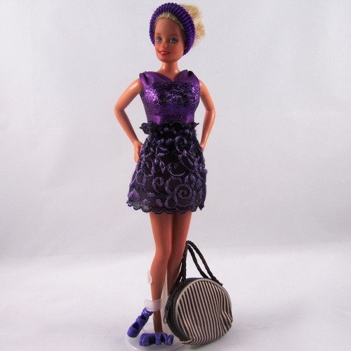 Vêtements pour poupée barbie - "petite robe violette nolwenn"