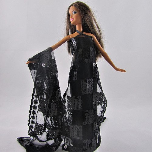 Vêtements pour poupée barbie - "robe de soirée noire somptueuse"