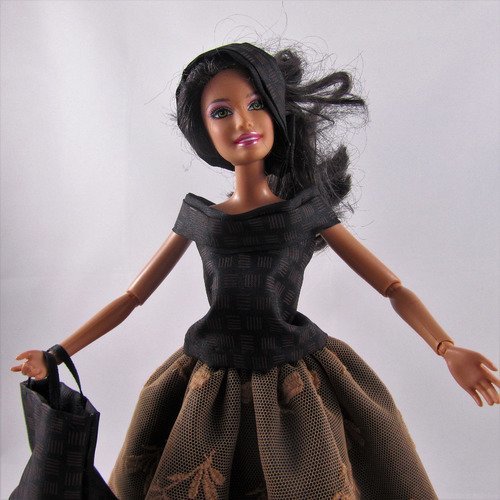 Vêtements pour poupée barbie - "robe de soirée moka"