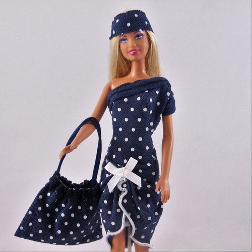Vêtements pour poupée barbie - "ma petite robe bleue"