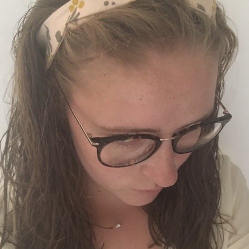 Bandeau rose à fleurs grises et moutardes 