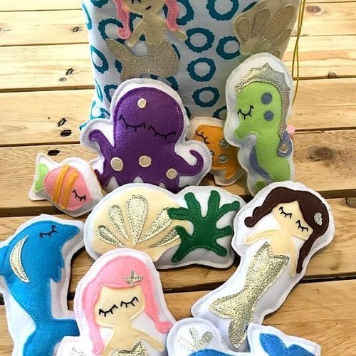 Figurines thème sirènes et personnages de la mer,poupées en feutrine, jouets montessori