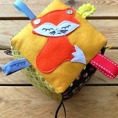 Cube de préhension petit renard, jouet en tissu, jeux de manipulation