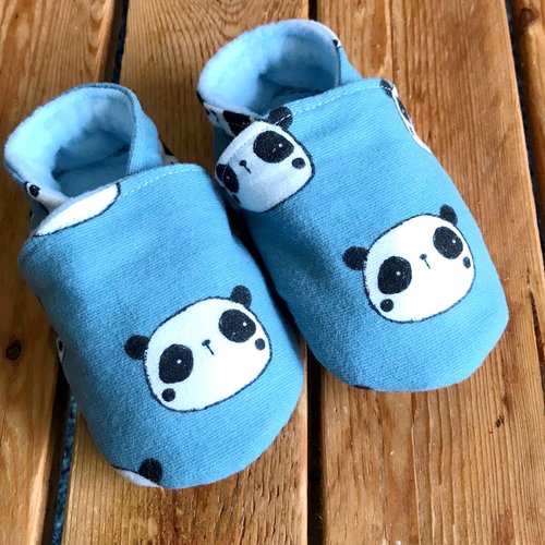 Chaussons souples panda, semelle suédine antidérapante, chaussons bébé de portage, premiers pas