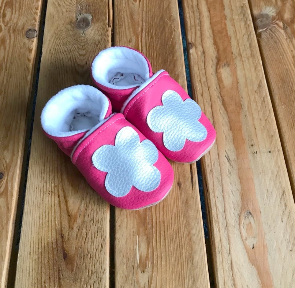 chausson cuir bébé rose et chocolat
