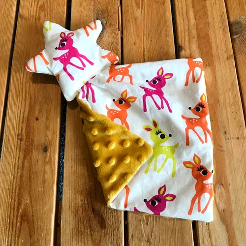 Doudou plat bébé en minkee et coton doudou etoile, cadeau naissance