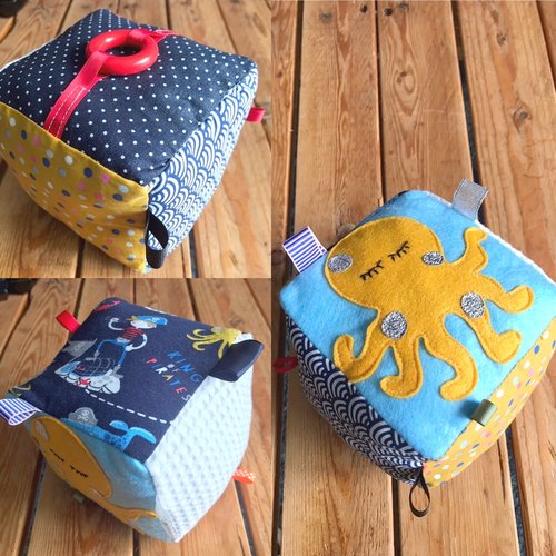 Cube de préhension pieuvre, jouet en tissu, jeux de manipulation, cube en tissu, jouet bébé, cube a étiquettes