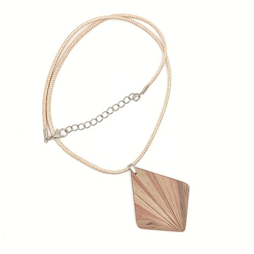 Collier en bois et marqueterie de paille – pièce unique, fait main en france