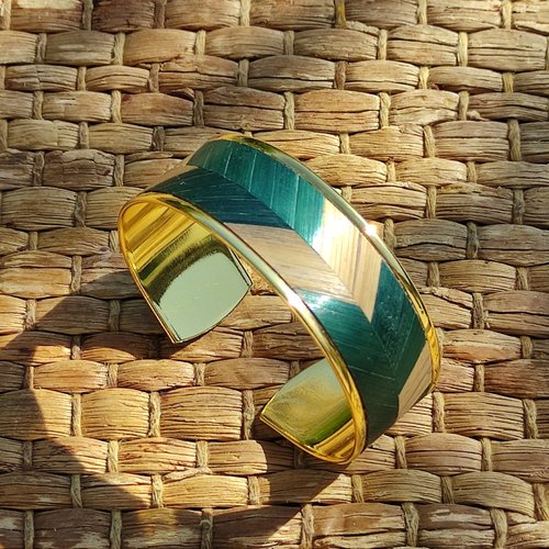Bracelet femme, doré à l’or fin en marqueterie de paille