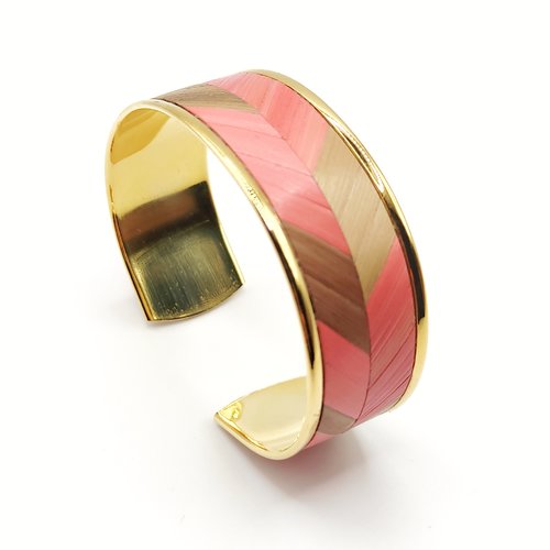 Bracelet femme, doré à l’or fin en marqueterie de paille