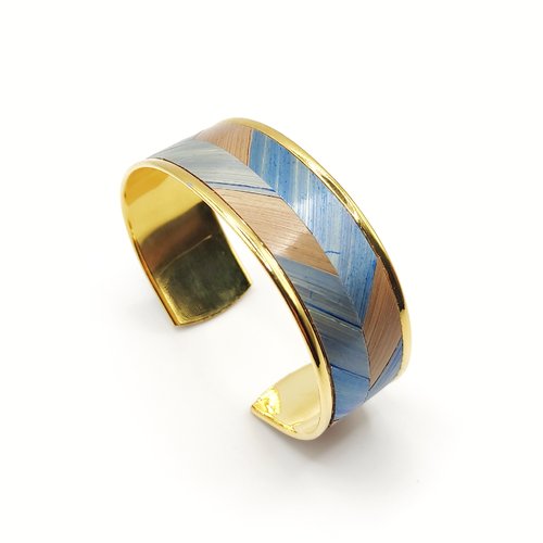 Bracelet femme, doré à l’or fin en marqueterie de paille