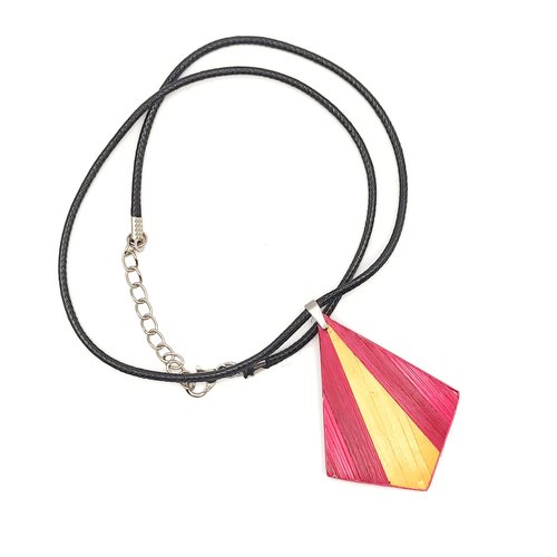 Collier en bois et marqueterie de paille – pièce unique, fait main en france