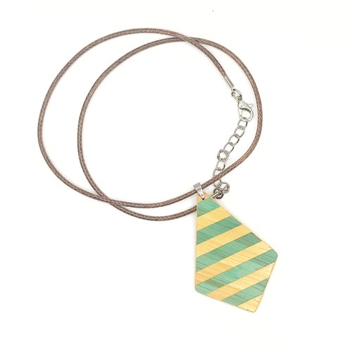 Collier en bois et marqueterie de paille – pièce unique, fait main en france