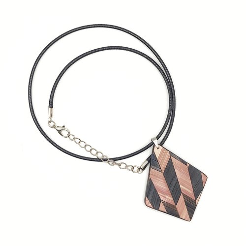 Collier en bois et marqueterie de paille – pièce unique, fait main en france