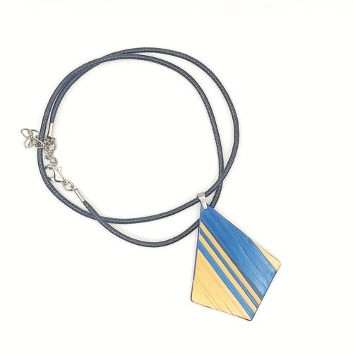 Collier en bois et marqueterie de paille – pièce unique, fait main en france