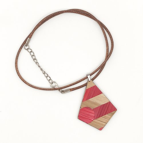 Collier en bois et marqueterie de paille – pièce unique, fait main en france