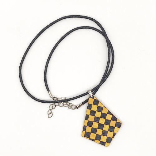 Collier en bois et marqueterie de paille – pièce unique, fait main en france