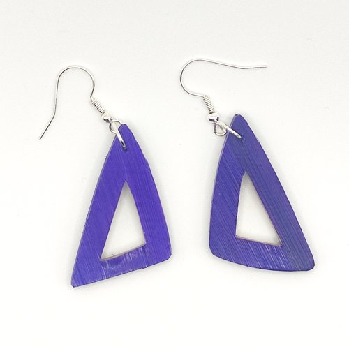 Boucles d’oreilles en marqueterie de paille – marron et bleu – pièce unique – fait main en france