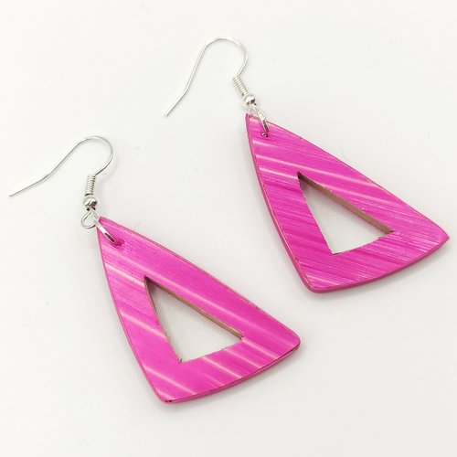 Boucles d’oreilles en marqueterie de paille – marron et bleu – pièce unique – fait main en france