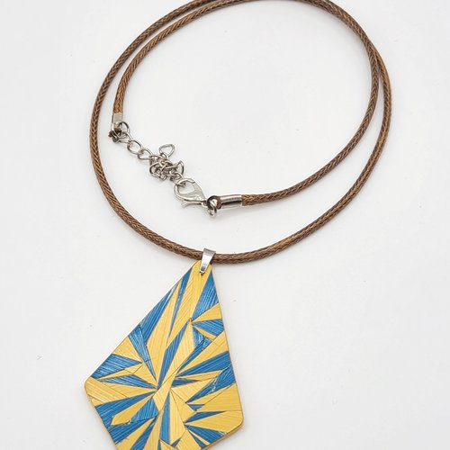 Collier en bois et marqueterie de paille – pièce unique, fait main en france