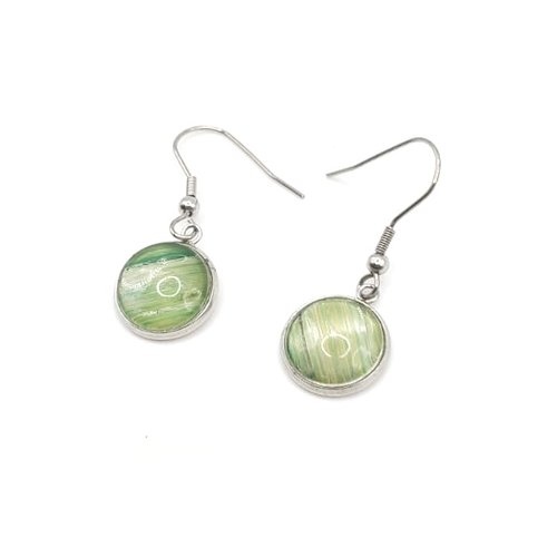 Boucles d’oreilles en marqueterie de paille – acier inoxydable - cabochon