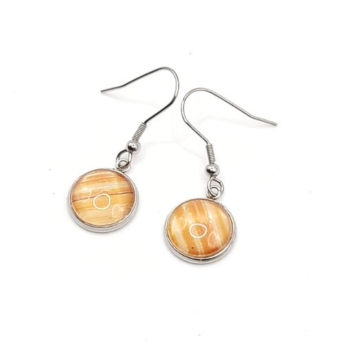 Boucles d’oreilles en marqueterie de paille – acier inoxydable - cabochon