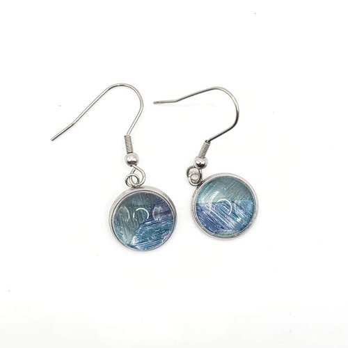 Boucles d’oreilles en marqueterie de paille – acier inoxydable - cabochon