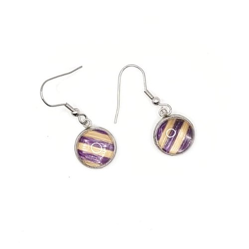 Boucles d’oreilles en marqueterie de paille – acier inoxydable - cabochon