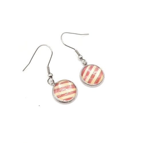 Boucles d’oreilles en marqueterie de paille – acier inoxydable - cabochon