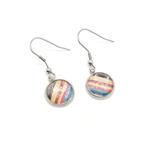 Boucles d’oreilles en marqueterie de paille – acier inoxydable - cabochon