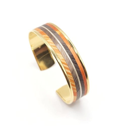 Bracelet artisanal en marqueterie de paille – bijou unique doré à l’or fin – fait main – cadeau original élégant