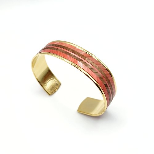 Bracelet artisanal en marqueterie de paille – bijou unique doré à l’or fin – fait main – cadeau original élégant