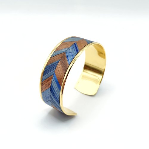 Bracelet artisanal en marqueterie de paille – bijou unique en laiton doré a l'or fin – fait main – cadeau original élégant