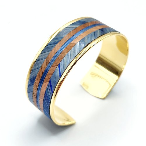 Bracelet artisanal en marqueterie de paille – bijou unique en laiton doré a l'or fin – fait main – cadeau original élégant