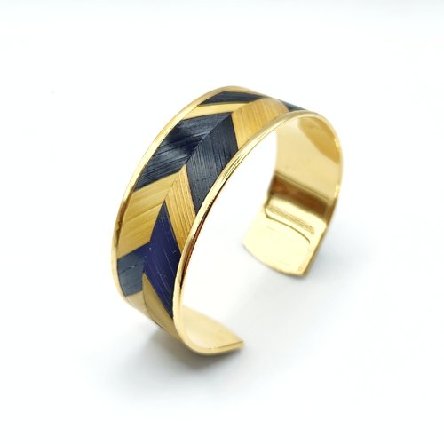 Bracelet en marqueterie de paille de seigle de bourgogne -  bijou unique en laiton doré a l'or fin – fait main – cadeau original